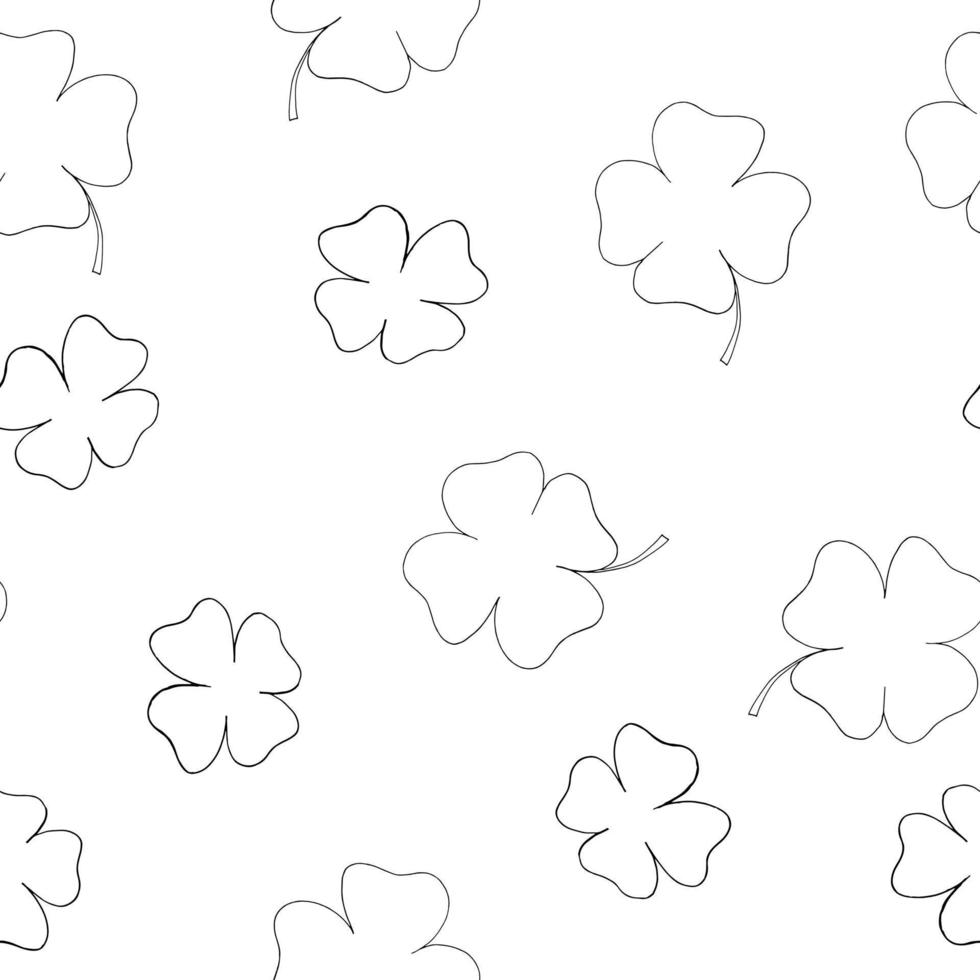 four leaf clover seamless pattern. st patricks day symbol. illustration hand drawn in doodle line art style vector