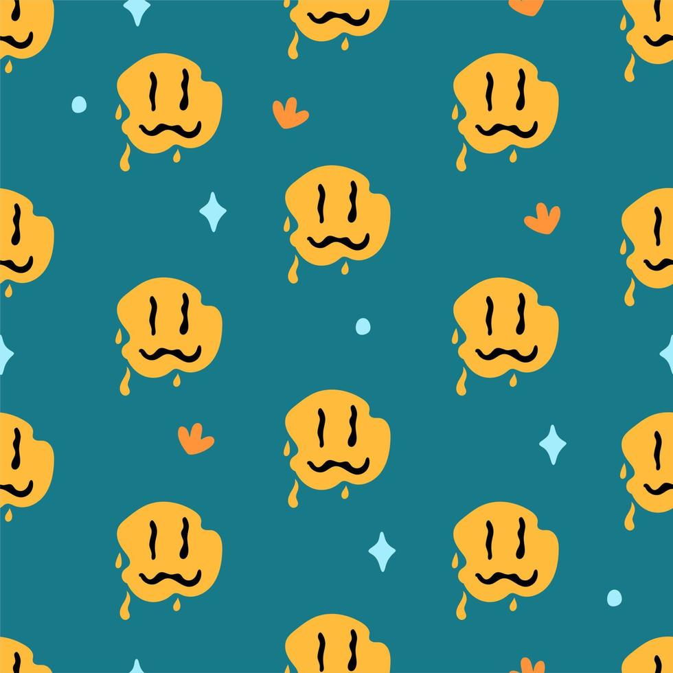 A pattern of smiles in the retro style of the 70s. Good vibes multi-colored picture. Vector illustration