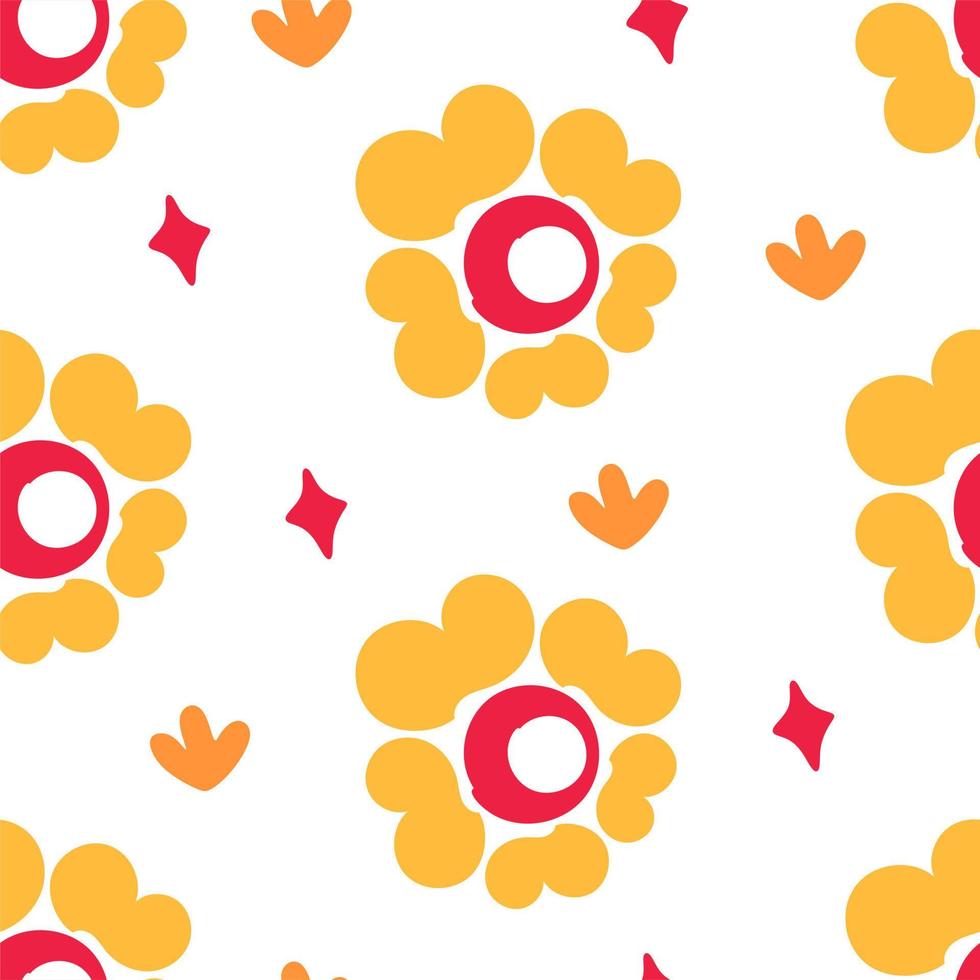 A pattern of flowers in the retro style of the 70s. Good vibes multi-colored picture. Vector illustration