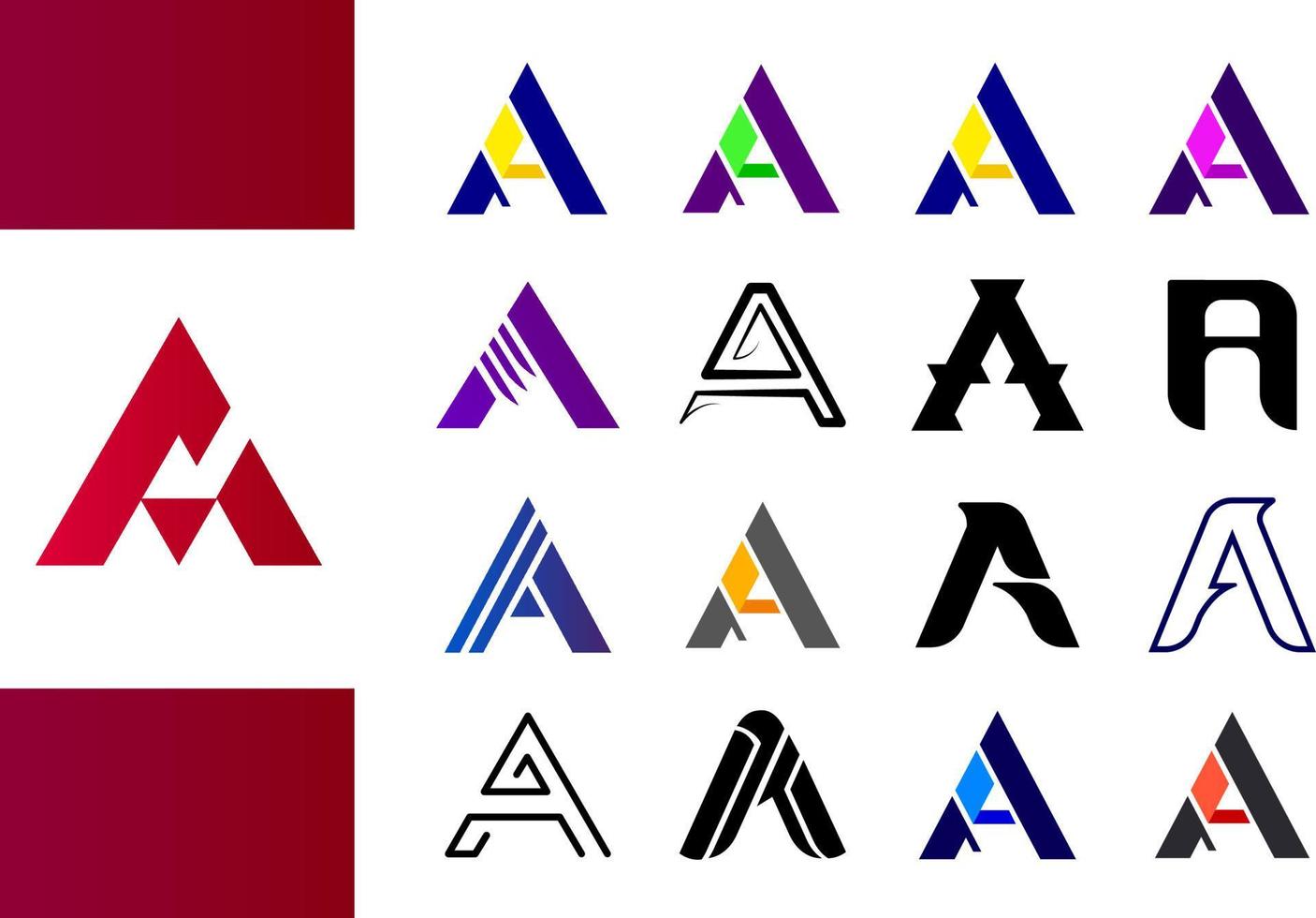 Letter A logo set in different style. A alphabet character ...