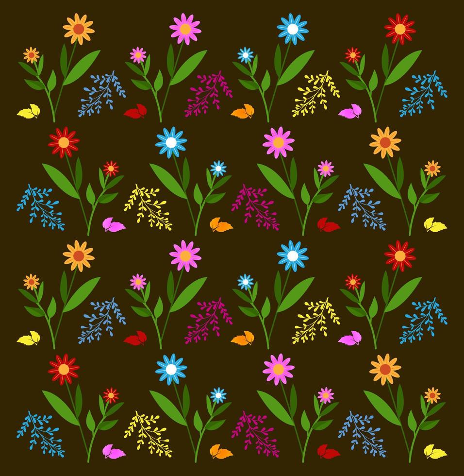 vector de diseño de patrón floral de flores de colores. vector de plantilla de diseño de patrón de flores y hojas hermosas.