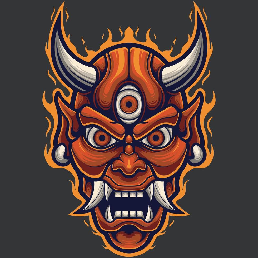 Vector Illustration of Red Devil Mask in Vintage Style