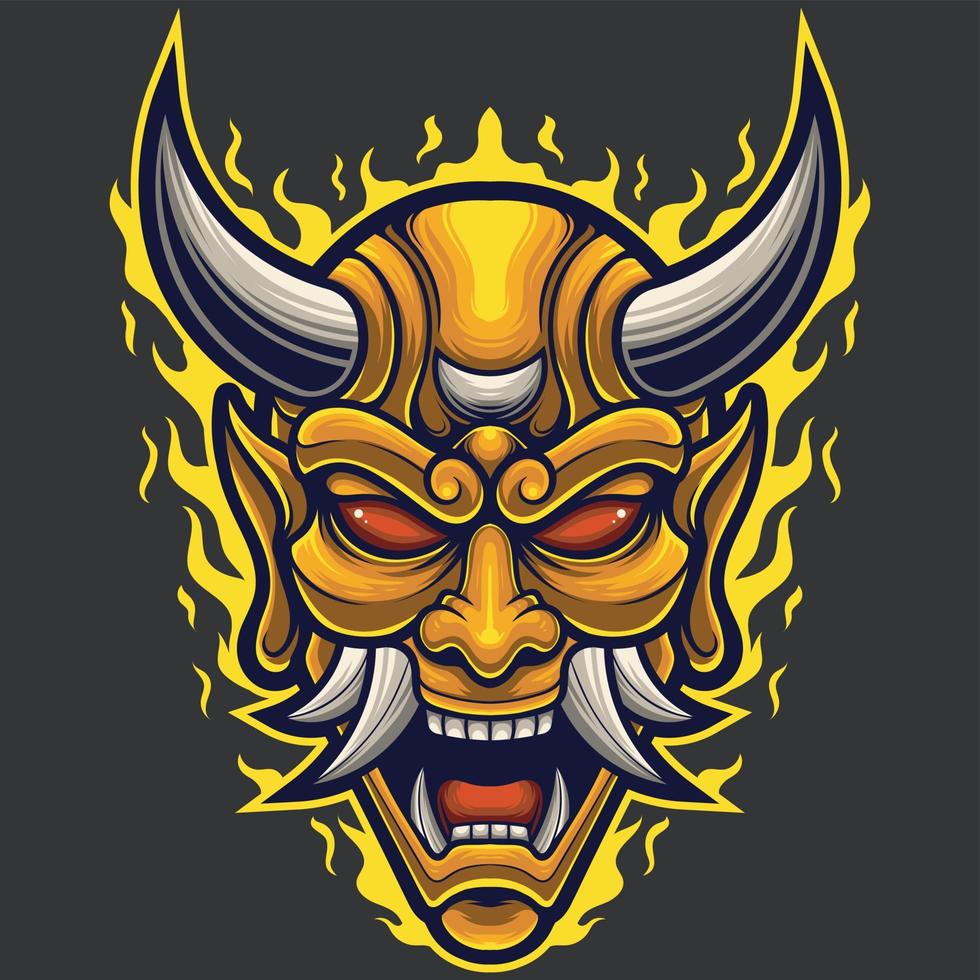 Vector Illustration of Yellow Devil Mask in Vintage Style