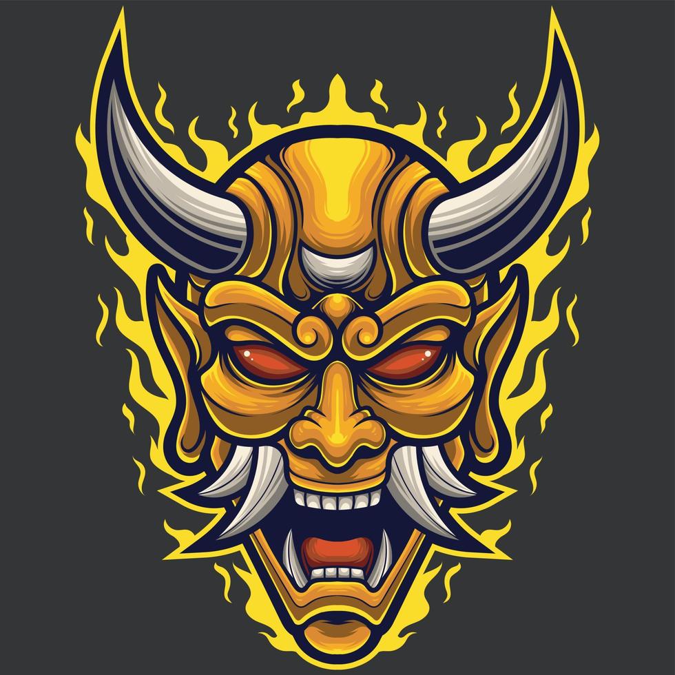 Vector Illustration of Yellow Devil Mask in Vintage Style