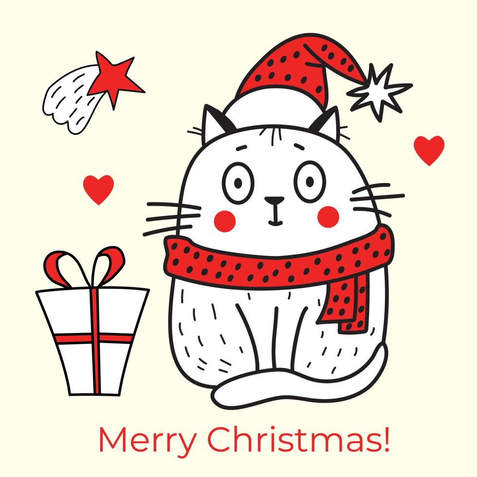 Christmas cat. postcard, vector