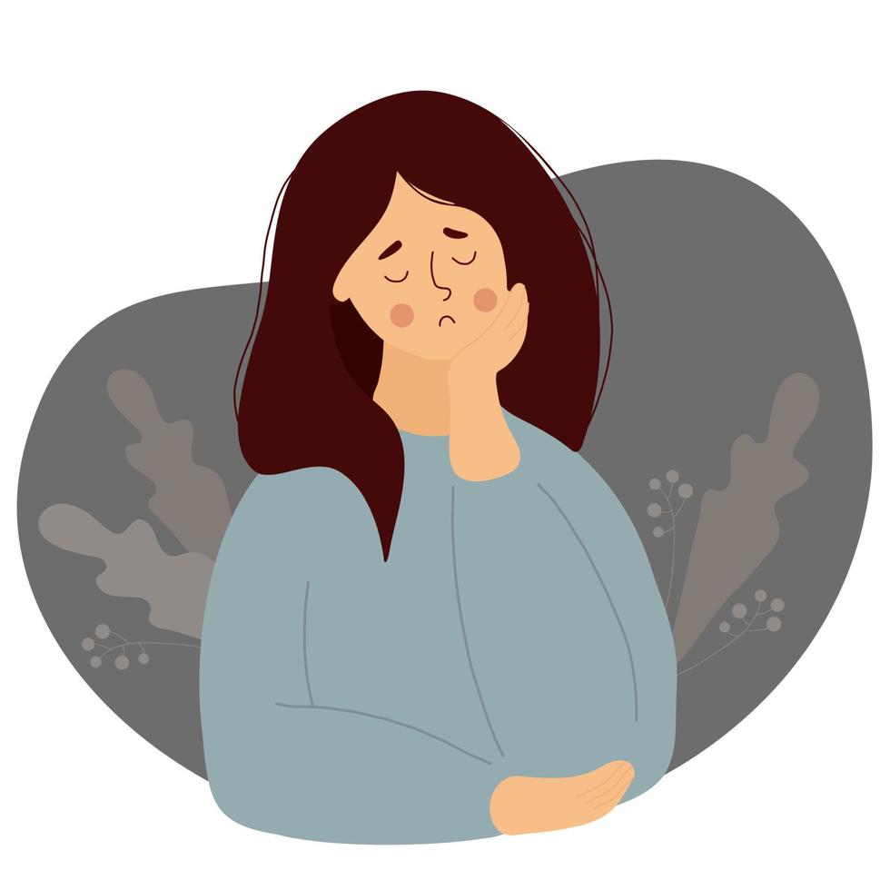 lonely girl is sad and crying. Vector illustration. Female character for concept of sad holiday and loneliness, emotion and depression.