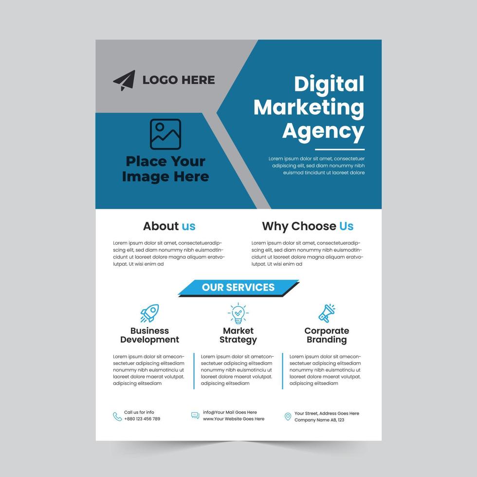 Modern digital marketing agency flyer template, Digital marketing live webinar and corporate social media post template vector