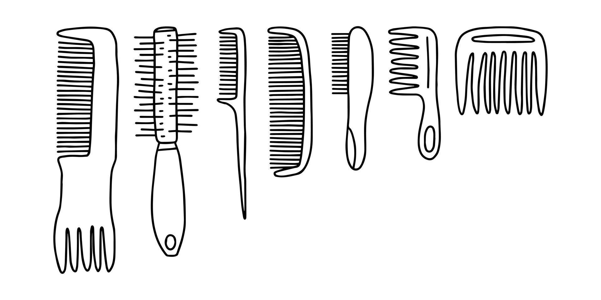 Doodle different kinds of comb set. Hand drawn vector different eco comb isolated