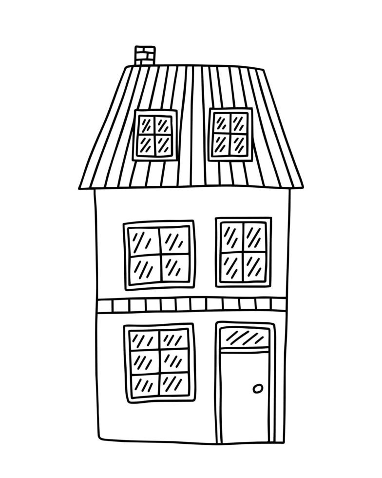 Hand drawn country house doodle illustration. Scandinavian house with