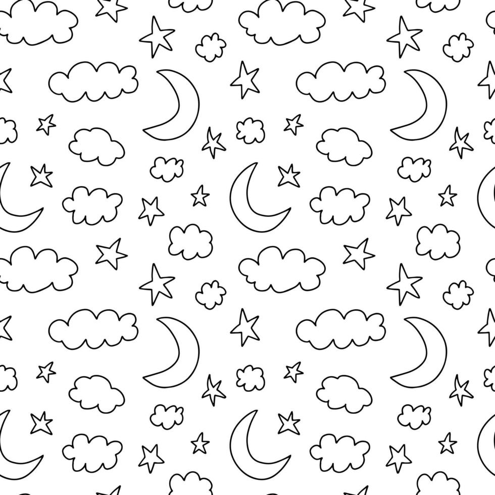 Doodle sleep night items seamless pattern. Hand drawn sleeping elements pattern vector