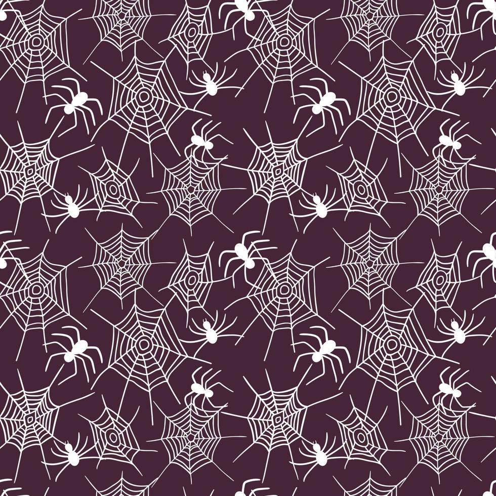 telaraña de patrones sin fisuras. araña vectorial aislada sobre fondo burdeos. patrón de halloween vector