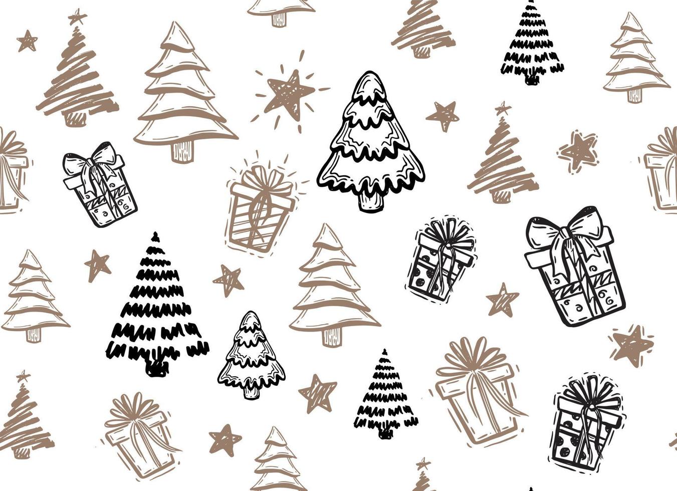 Tree, Gift boxes, star set, hand drawn illustrations. vector