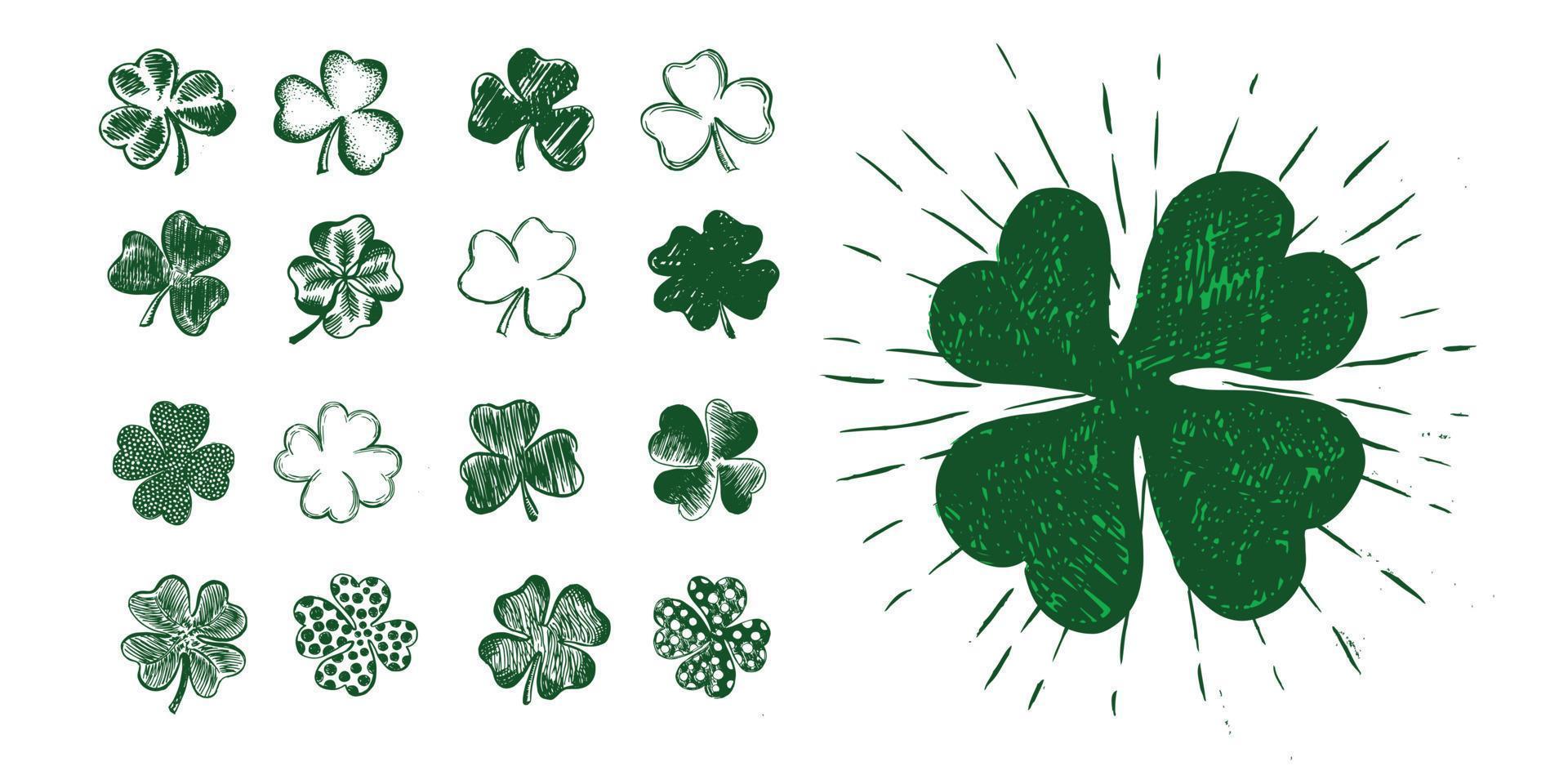 Clover set. Patrick's day. Hand drawn illustration. vector