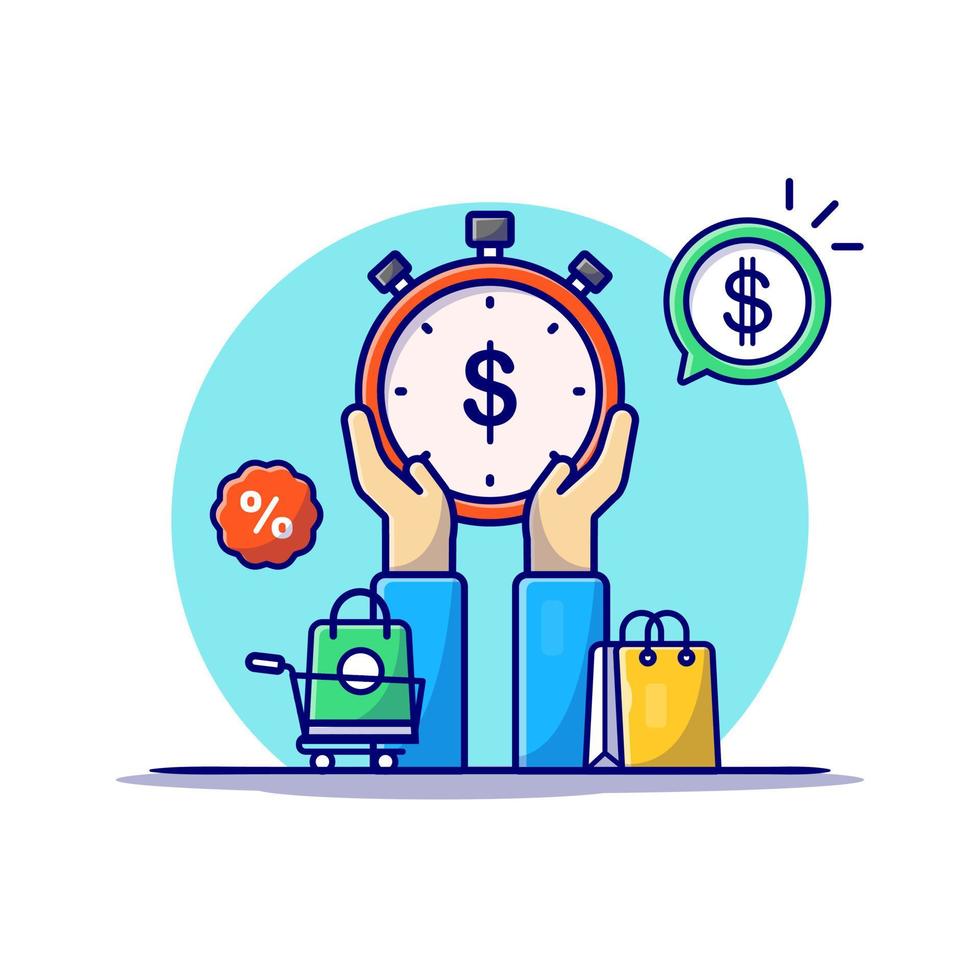 Discount And Sale Time Cartoon Vector Icon Illustration.  Technology Business Icon Concept Isolated Premium Vector.  Flat Cartoon Style