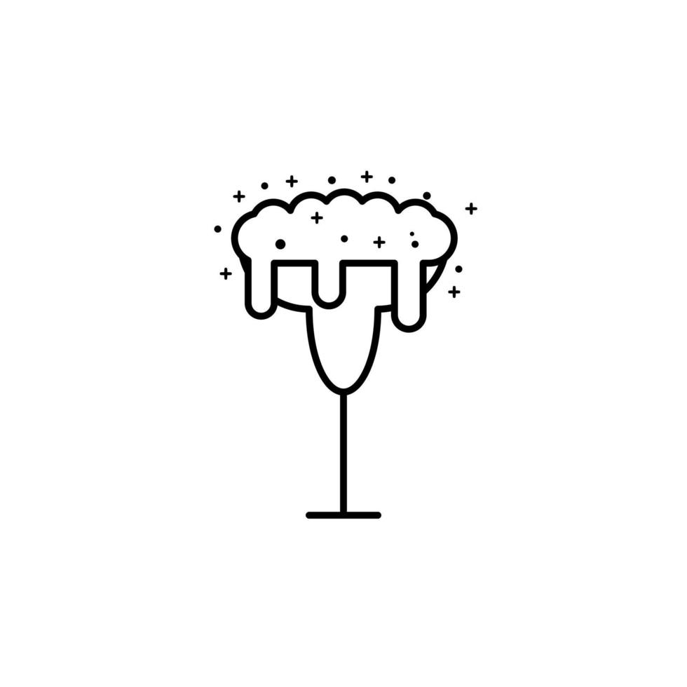 wineglass or goblet glass icon with soda and foam on white background. simple, line, silhouette and clean style. black and white. suitable for symbol, sign, icon or logo vector