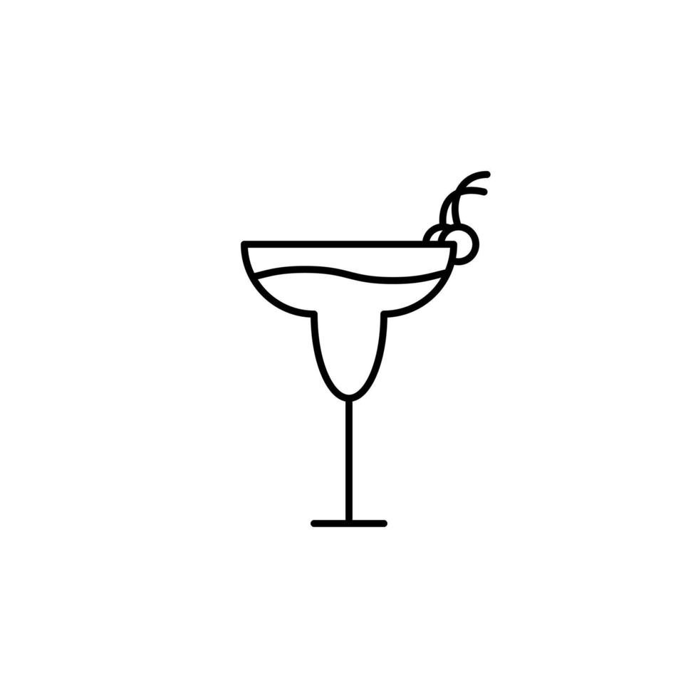 icono de copa de vino o copa con cereza sobre fondo blanco. simple, línea, silueta y estilo limpio. en blanco y negro. adecuado para símbolo, signo, icono o logotipo vector