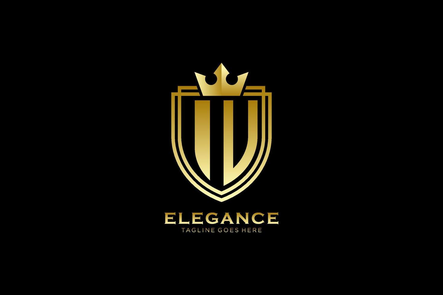 initial IU elegant luxury monogram logo or badge template with scrolls and royal crown - perfect for luxurious branding projects vector