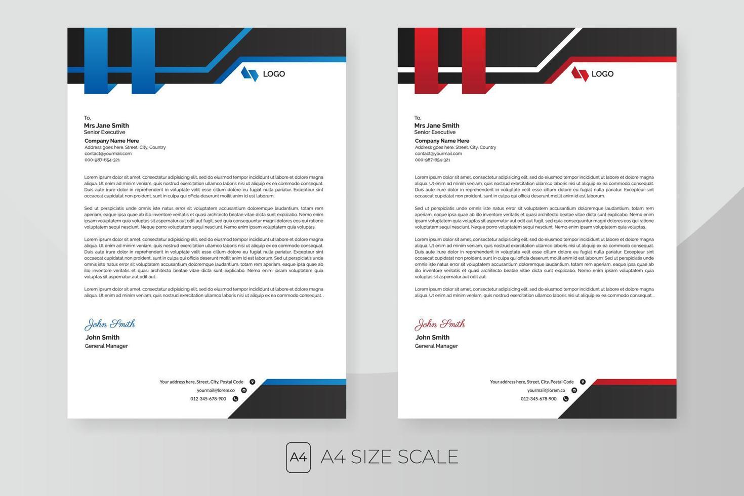 Letterhead template. Business letterhead template with red and blue shapes. vector