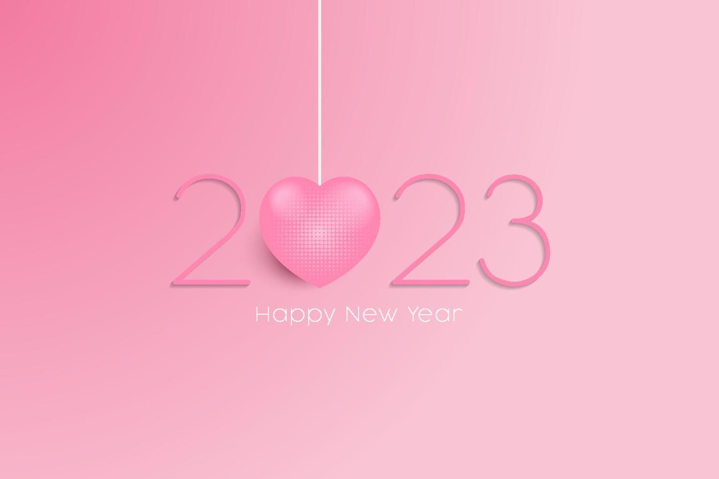 happy new year 2023 vector with pink hanging heart