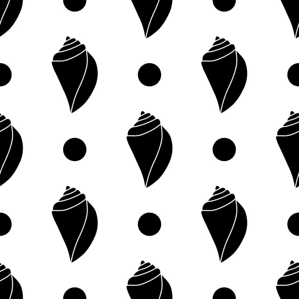 Vector seamless pattern. Line art sketch seashells. Isolated background. Decoration symbol of health calcium. Summer, sand and beach design. Repetitive ornament.