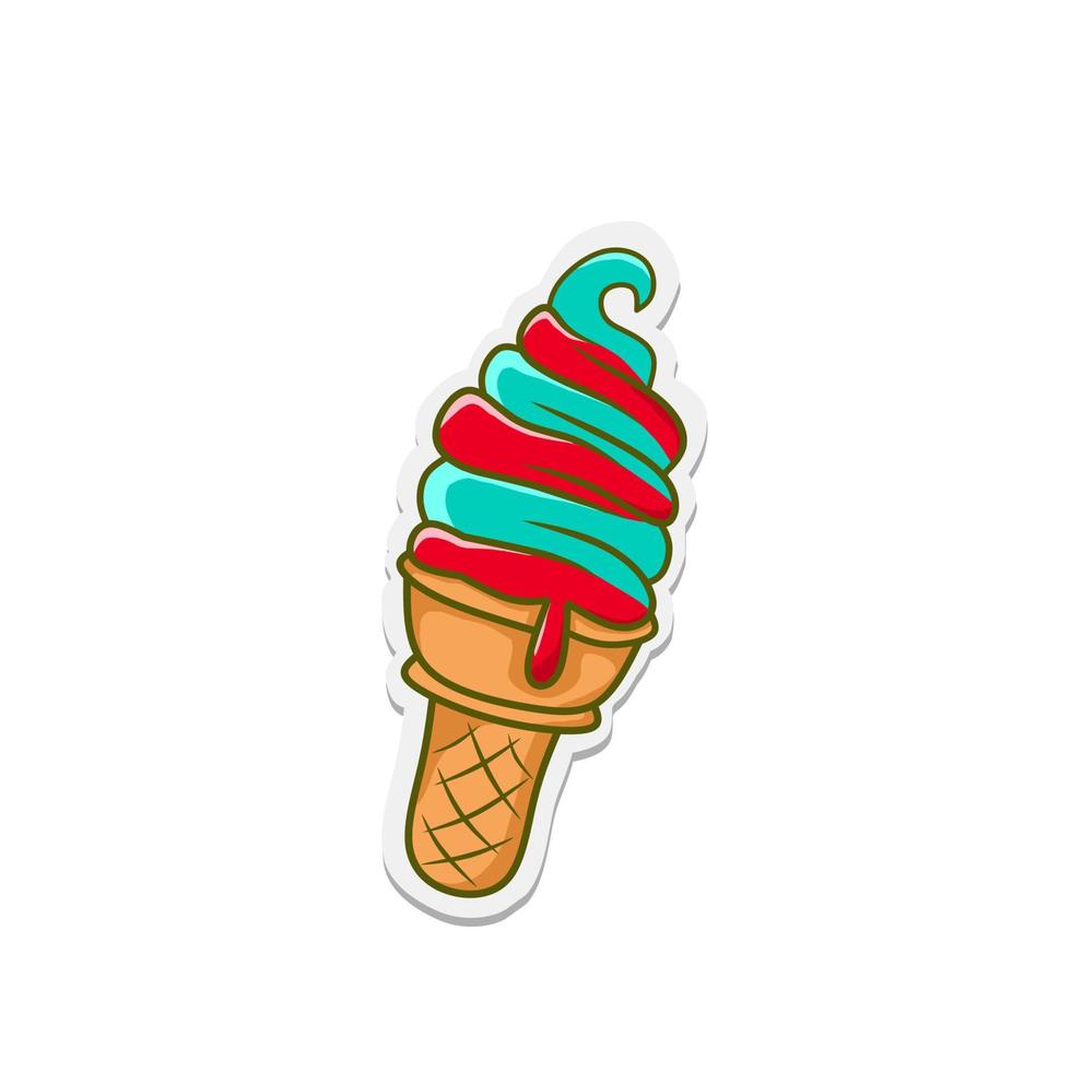 Vector ice cream sticker with paper cutout and outline style. vector cute ice cream with bright and sharp colors. Suitable for stickers or summer stuff