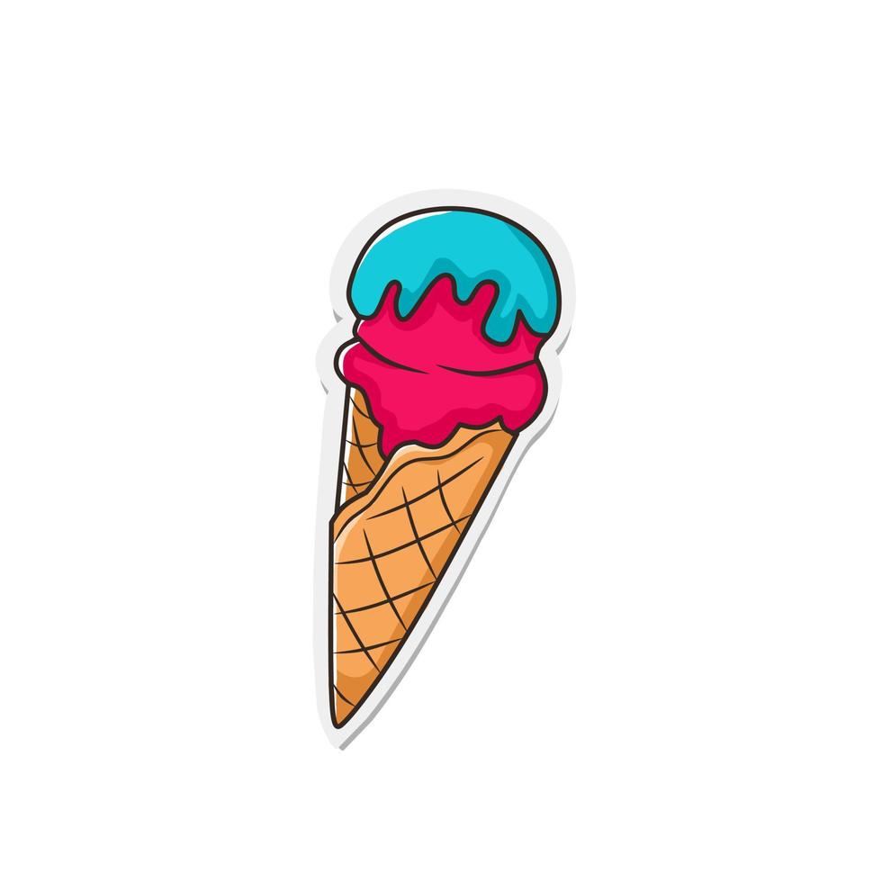 Vector ice cream sticker with paper cutout and outline style. vector cute ice cream with bright and sharp colors. Suitable for stickers or summer stuff