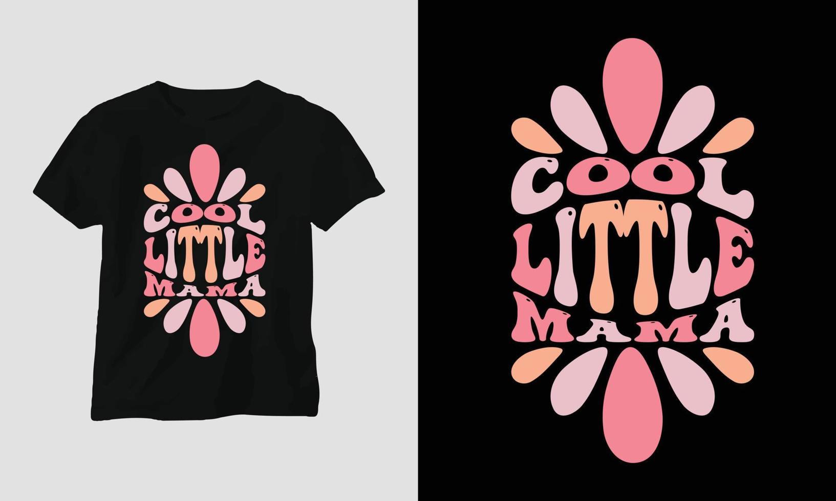 cool little mama - Mom Wavy Retro Groovy T-shirt vector