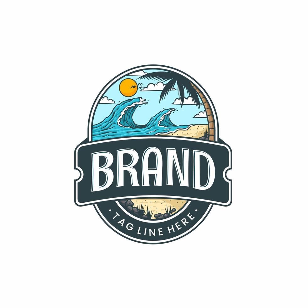 Logo Beach waves Summer Cartoon Vector