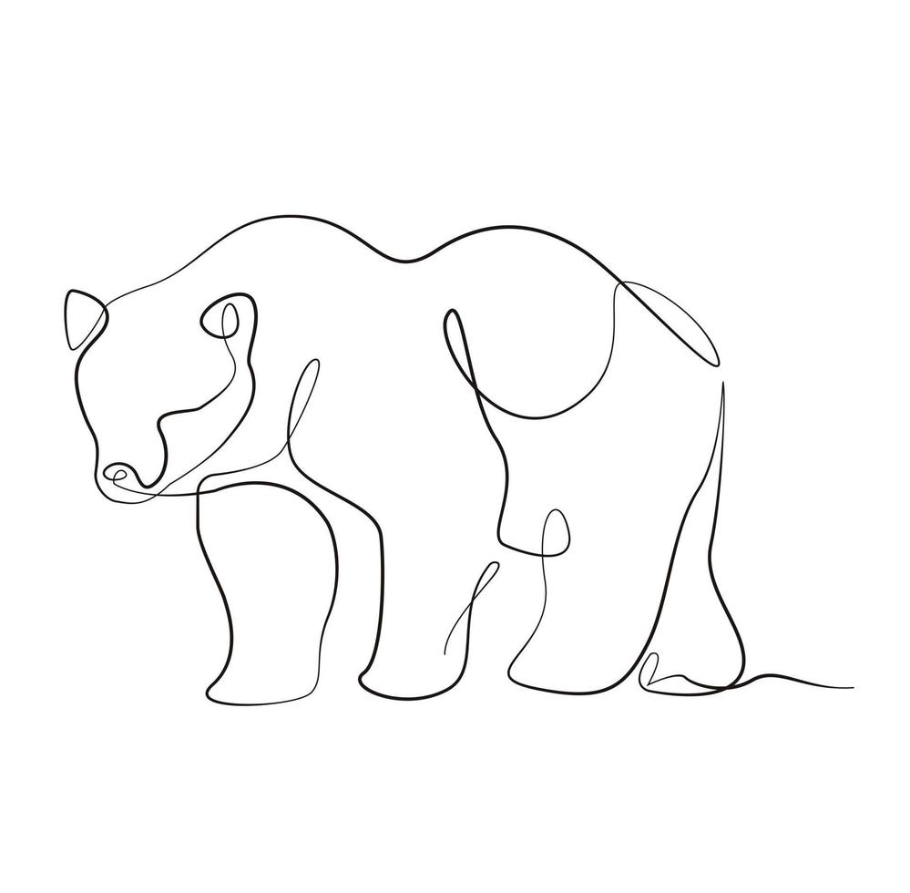 Continuous line art bear walking. Vector stock illustration isolated on white background