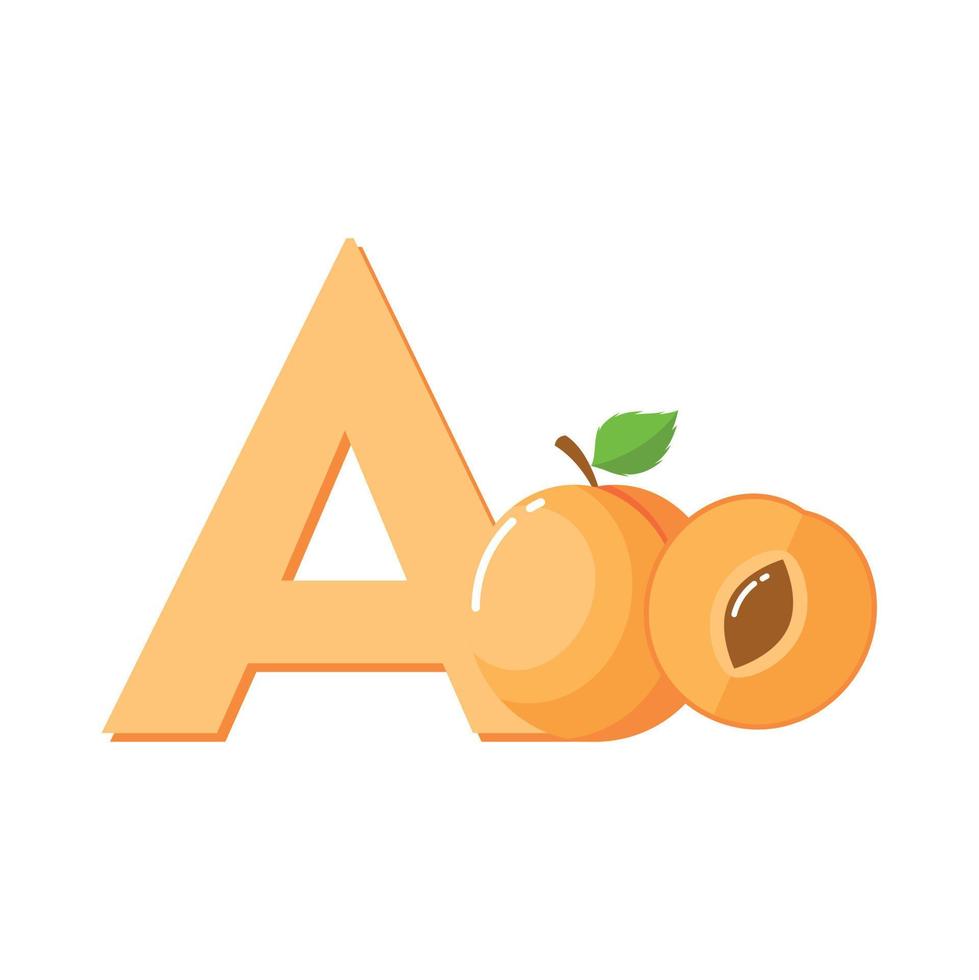 Letter A Alphabet Fruits Apricot, Clip Art Vector, Illustration Isolated on a white background vector