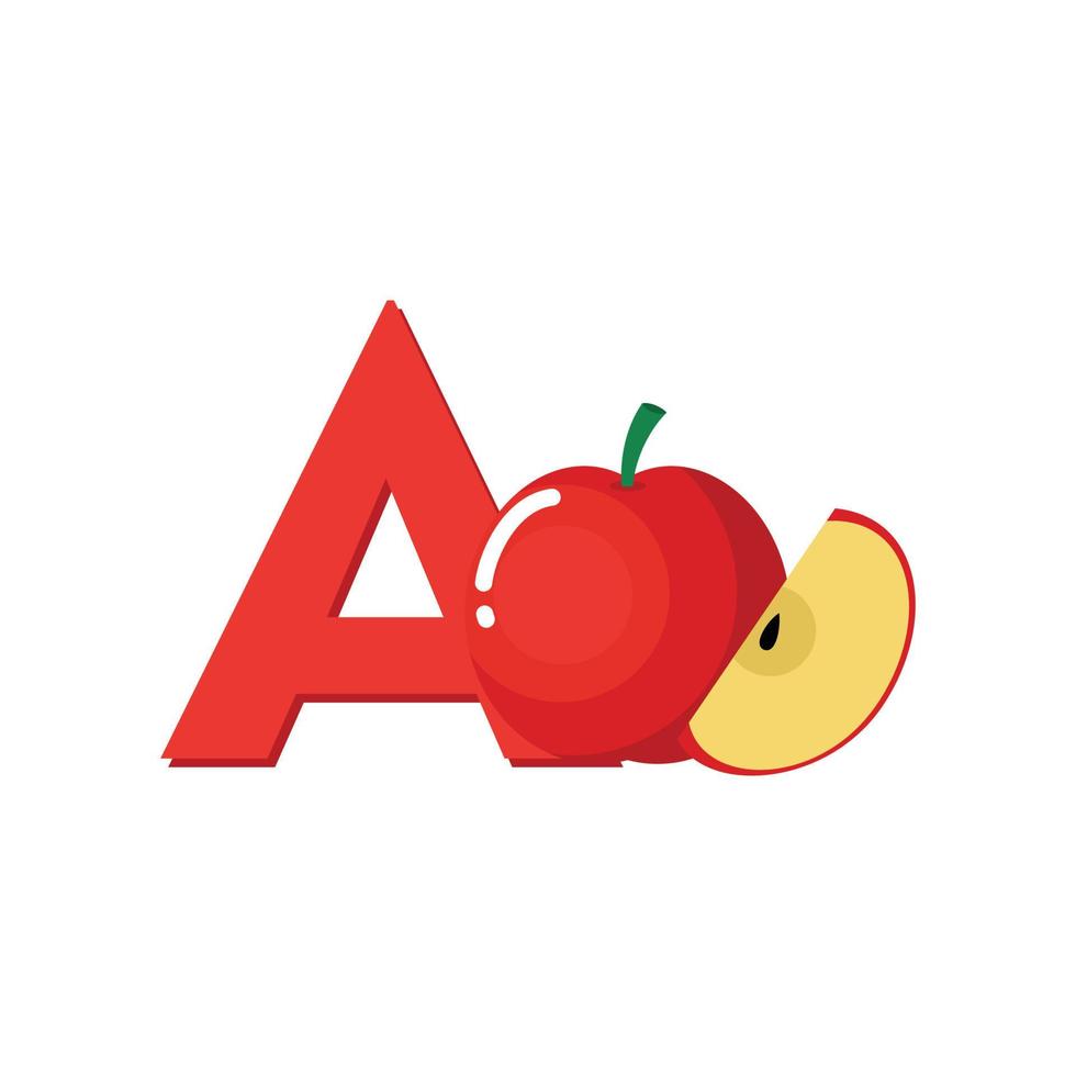 letra a alfabeto frutas manzana, vector de imágenes prediseñadas, ilustración aislada en un fondo blanco