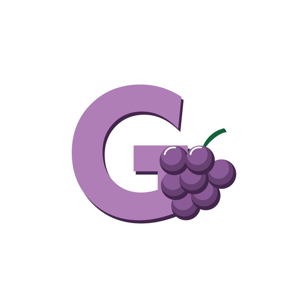 Letter G Alphabet Fruits Grapes, Clip Art Vector, Illustration Isolated on a white background vector