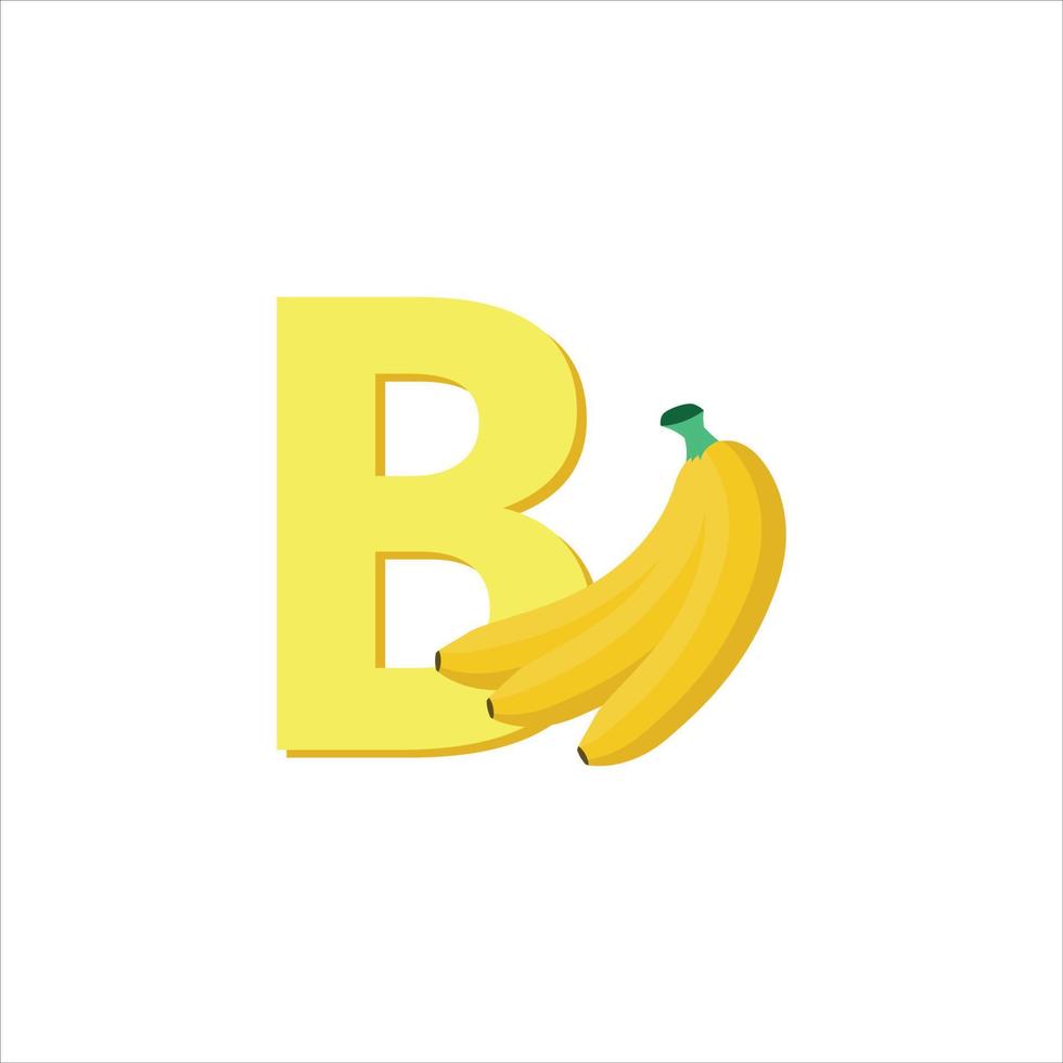 Letter B Alphabet Fruits Banana, Clip Art Vector, Illustration Isolated on a white background vector