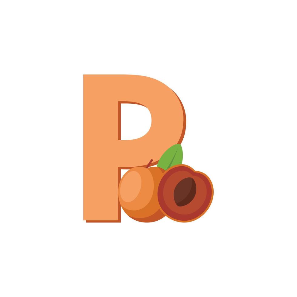 Letter P Alphabet Fruits Pluot, Clip Art Vector, Illustration Isolated on a white background vector