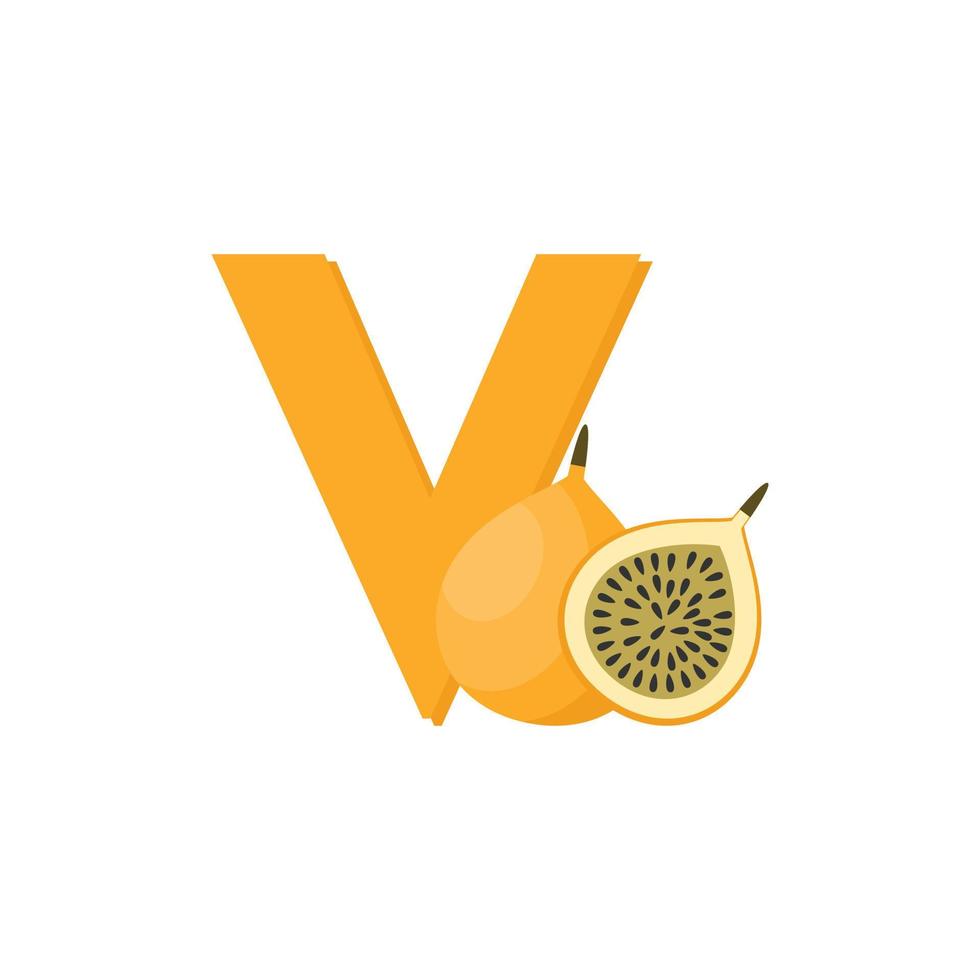 Letter V Alphabet Fruits Voavanga, Clip Art Vector, Illustration Isolated on a white background vector