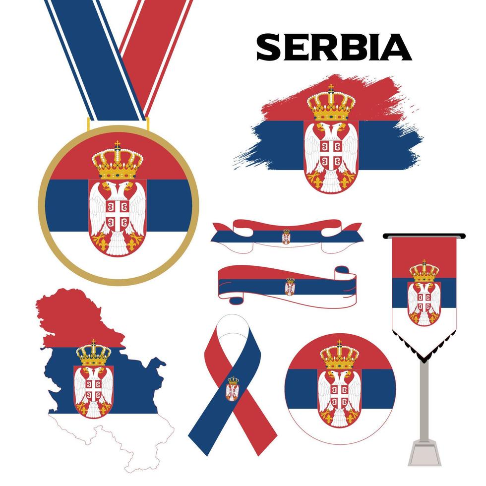 colección de elementos con la plantilla de diseño de la bandera de serbia vector