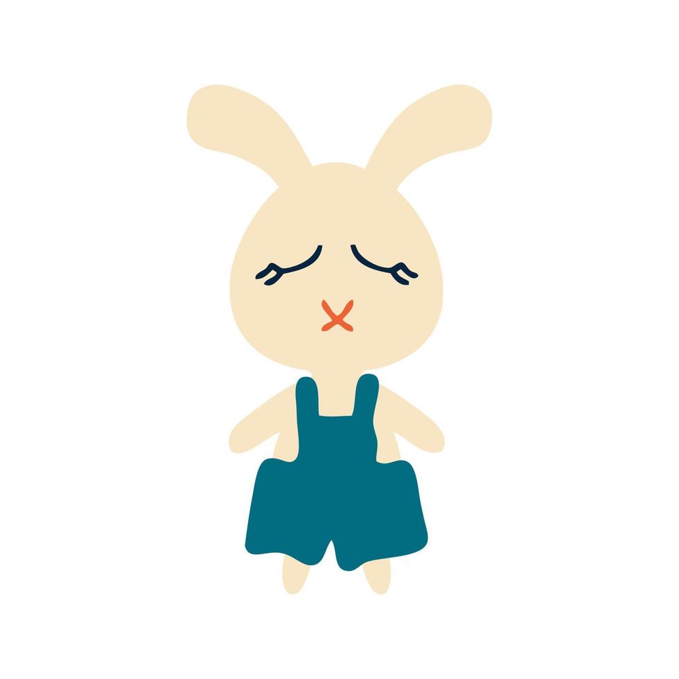 Hand drawn cute bunny in flat style. Perfect for T-shirt, logo and print. vector