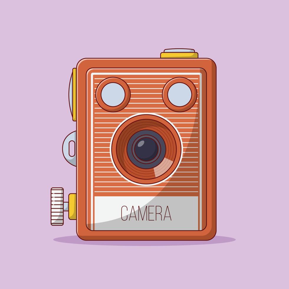 Vintage Camera Vector Illustration. Photography. Retro Item. Flat Cartoon Style Suitable for Web Landing Page, Banner, Flyer, Sticker, Card, Background