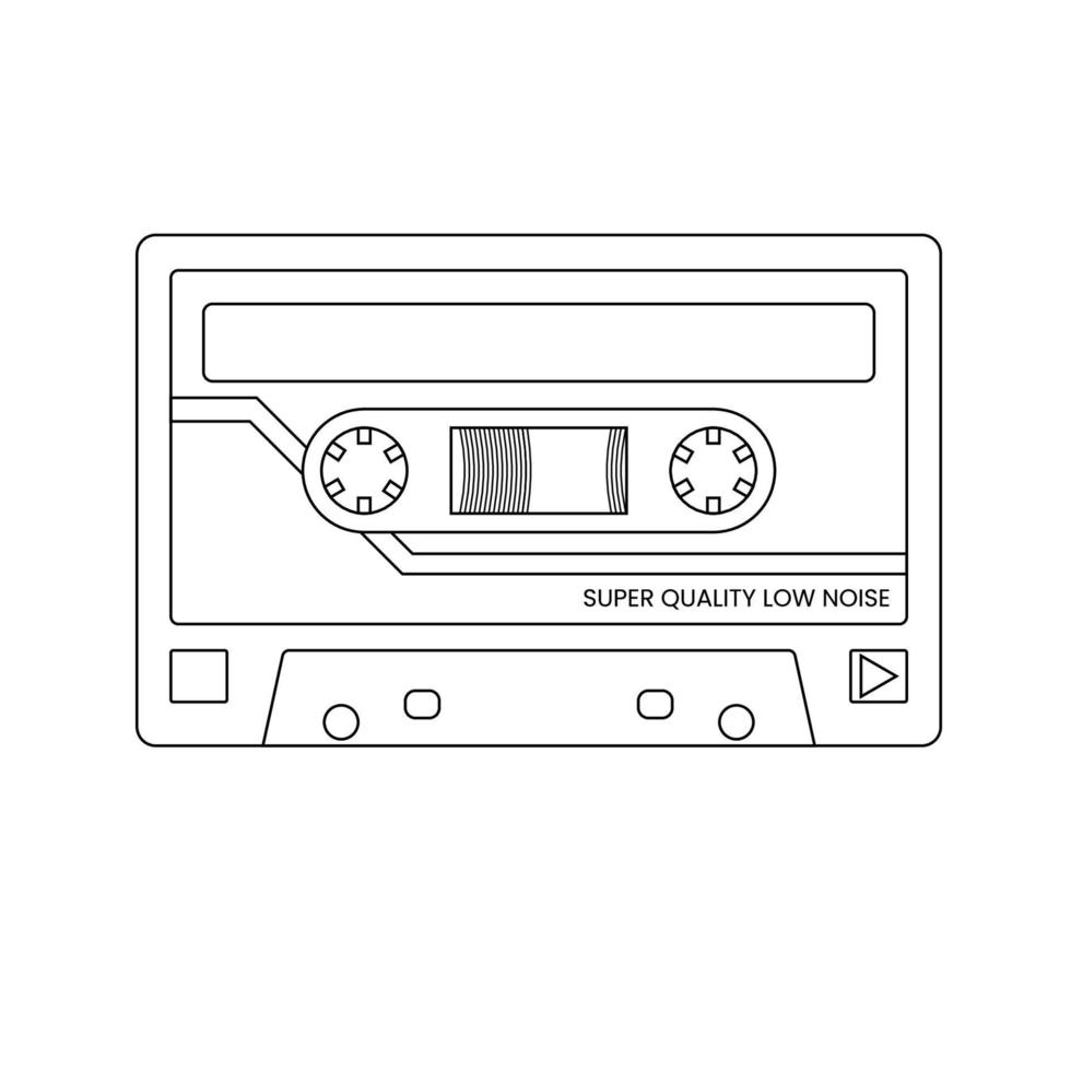 Cassette Icon in Outline Style on a White Background Suitable for Audio, Music, Recording Icon. Isolated vector