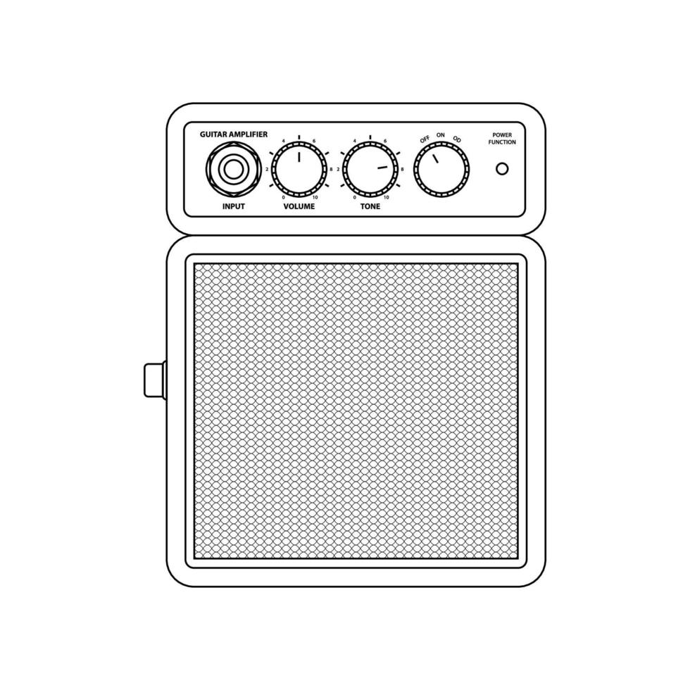 Guitar Amplifier Icon in Outline Style on a White Background Suitable for Audio, Music, Recording Icon. Isolated vector