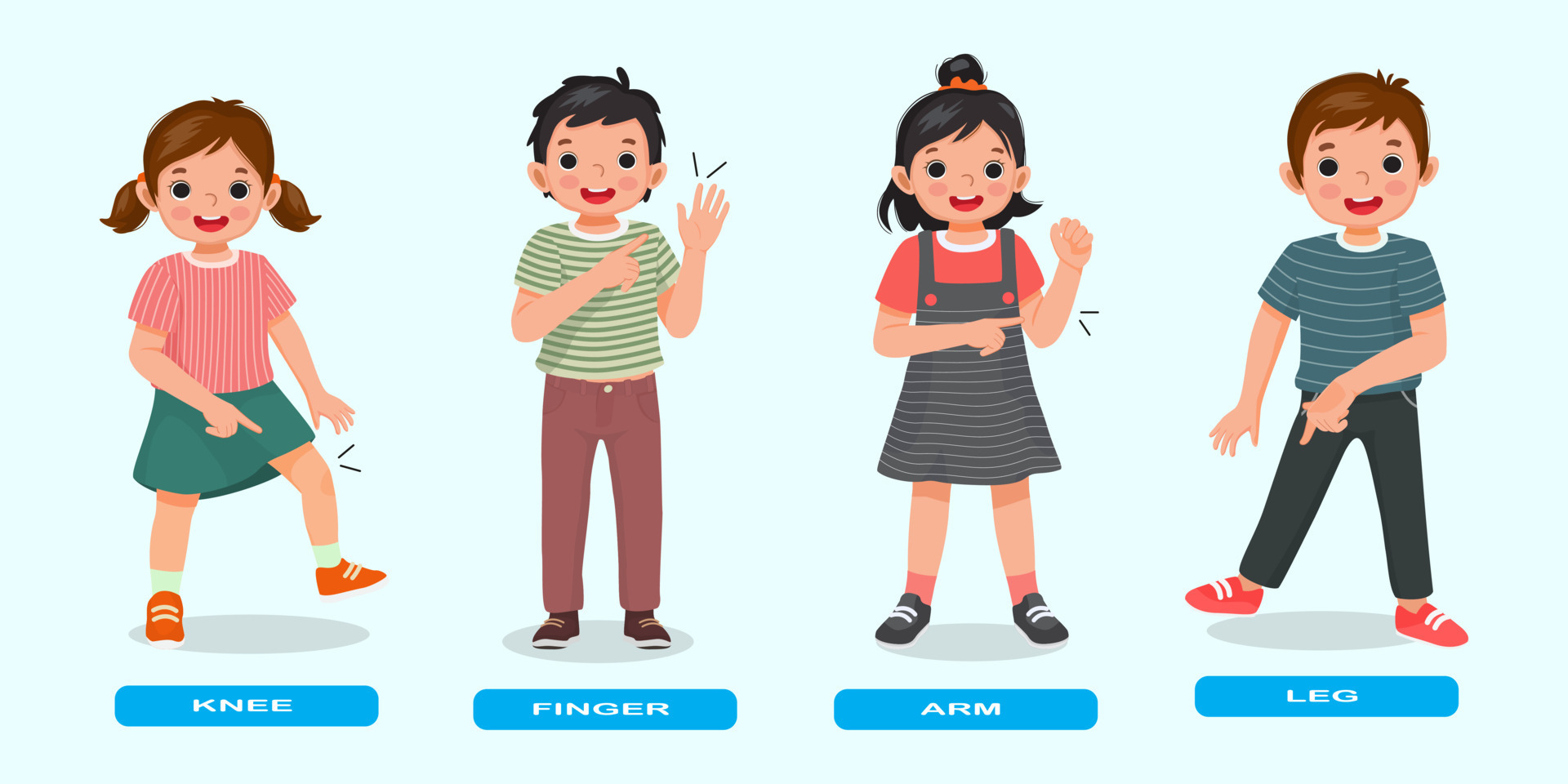 cute kids showing by pointing different body parts of human anatomy
