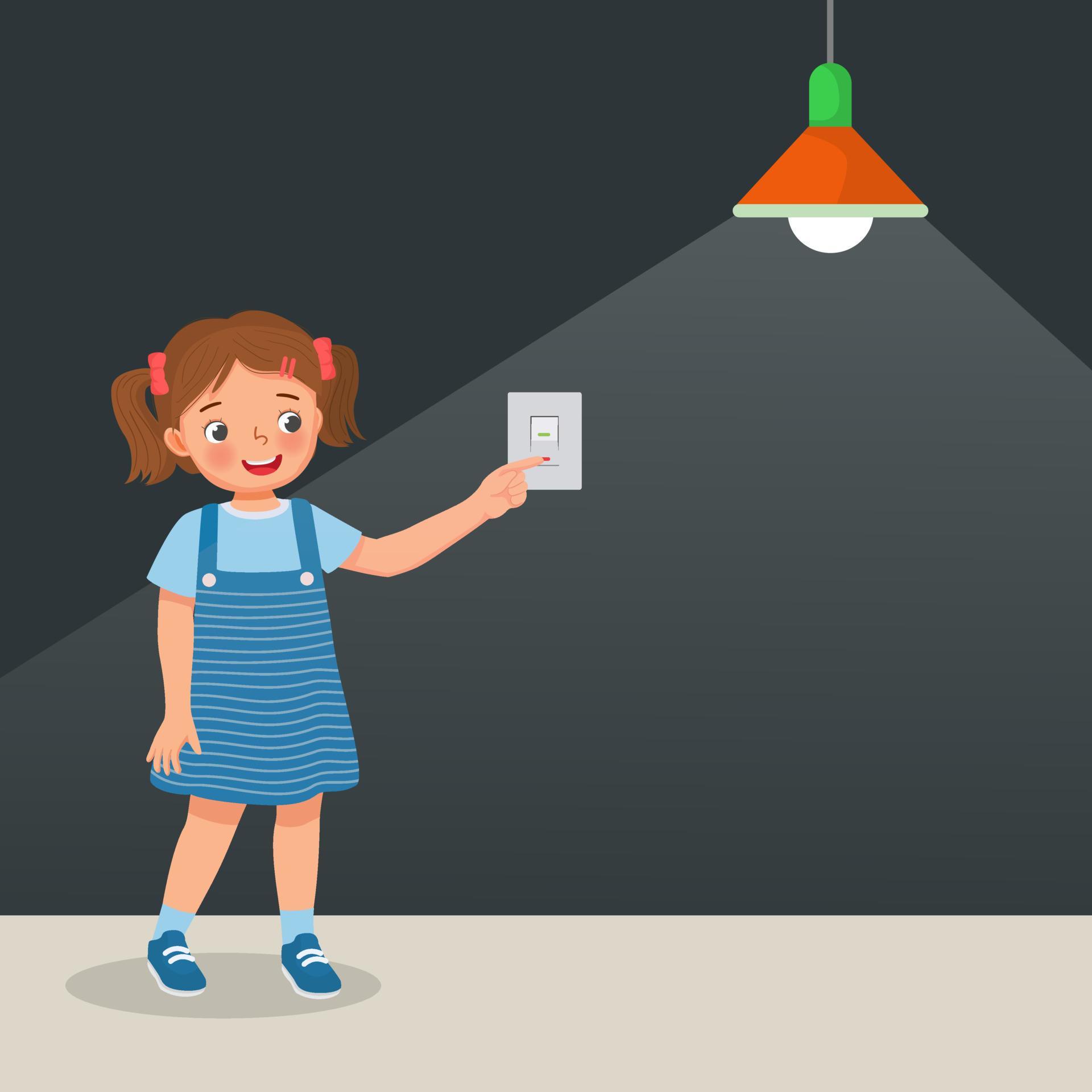 cute little girl turn on or switch on the light 11773355 Vector Art at