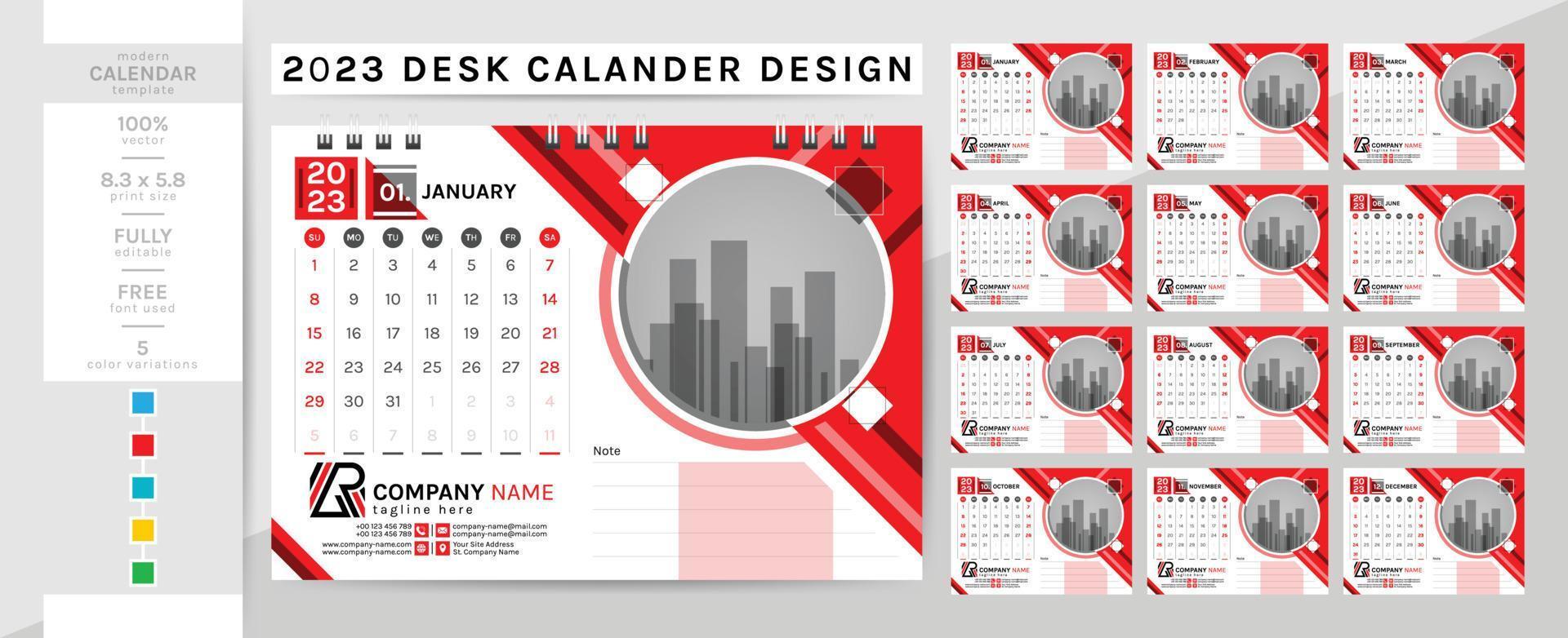Creative elegant desk calendar template for the 2023 year. The week starts on Sunday. vector