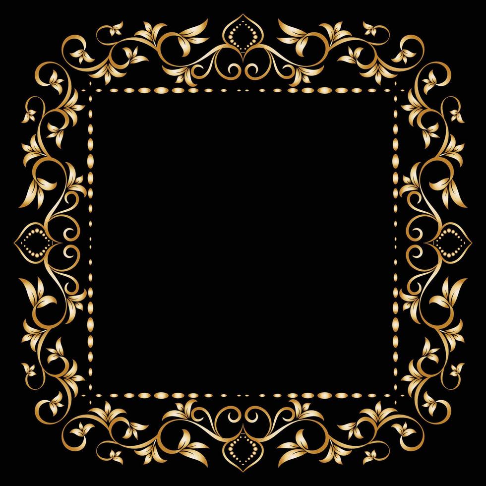 Decorative frame Elegant vector element for design in Eastern style, place for text. Beautiful floral golden border. Lace illustration for invitations, greeting cards and T Shirt design.