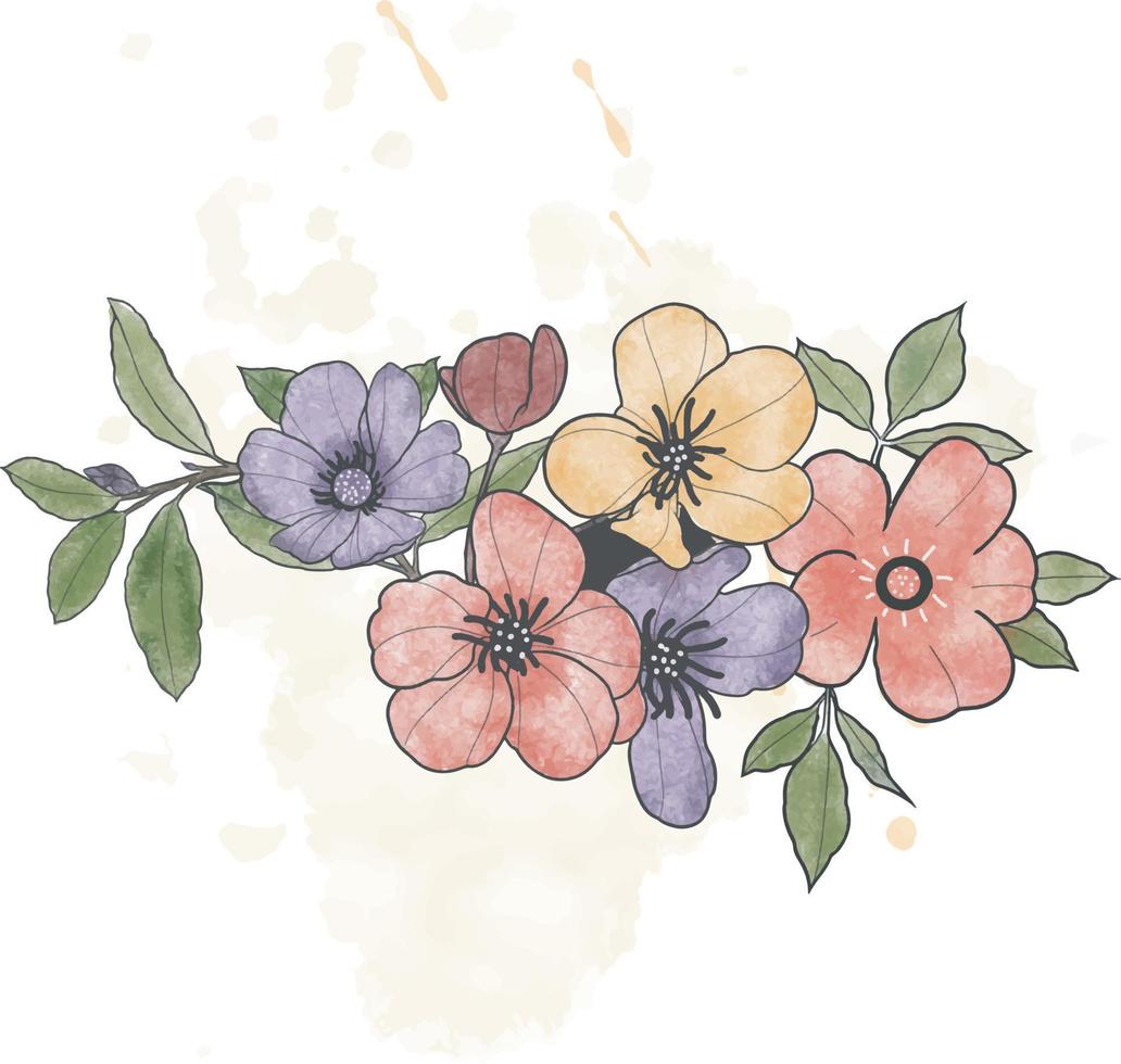 Autumn floral bouquet watercolor background vector