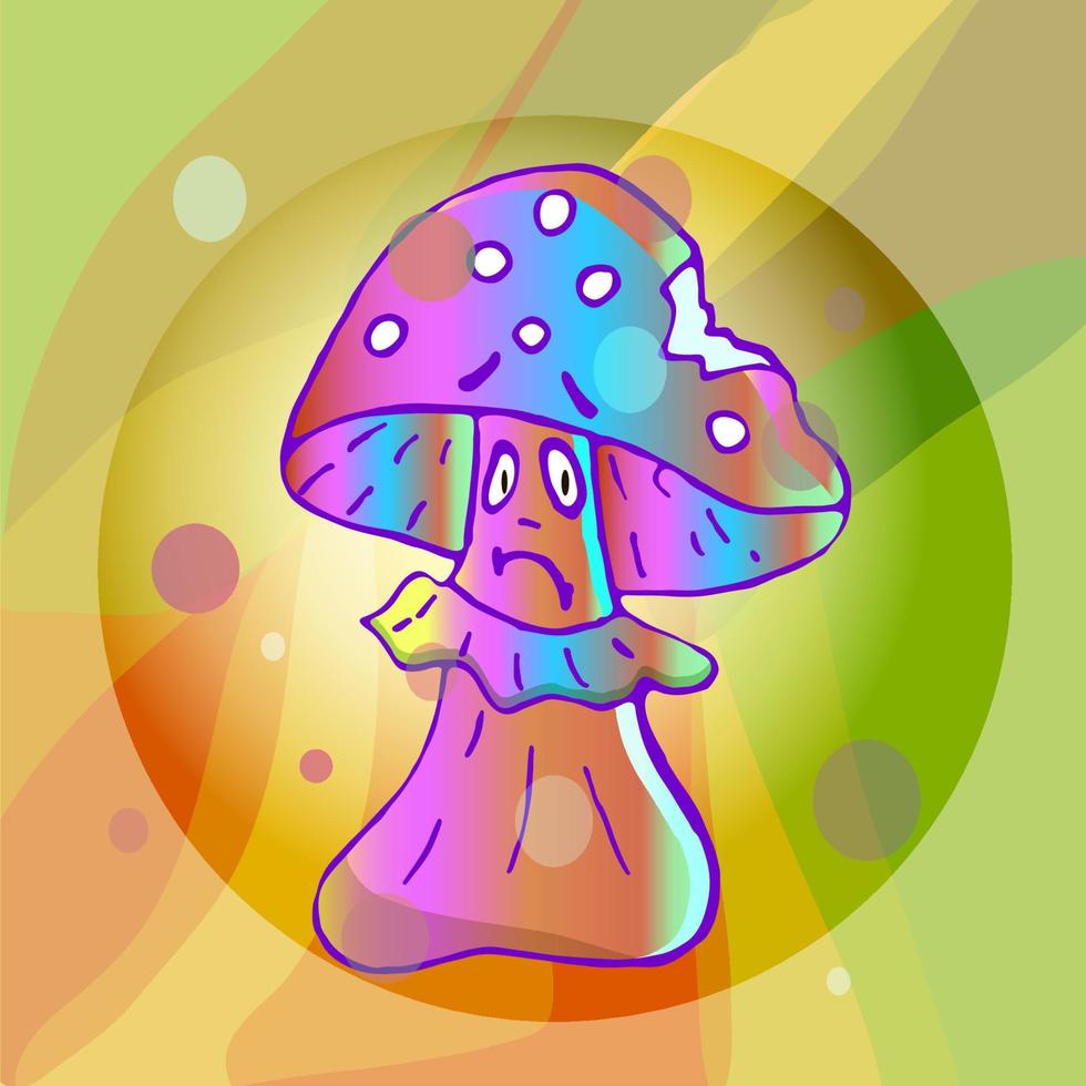 Vibrant colorful mushroom for witchcraft potion. Psychedelic hippie vector illustration. Style of 60s.