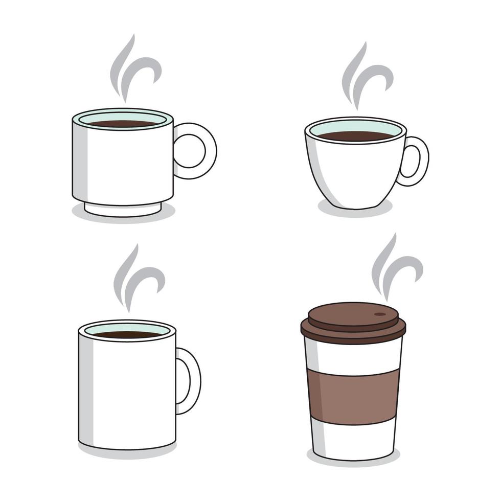 Set of hot coffee cups vector