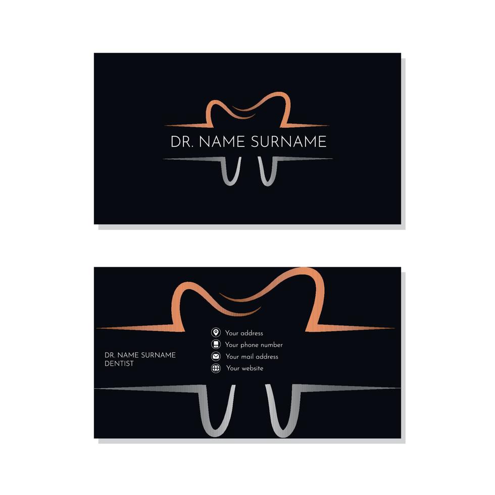 tarjeta de visita de odontología negra con diseño de dientes vector