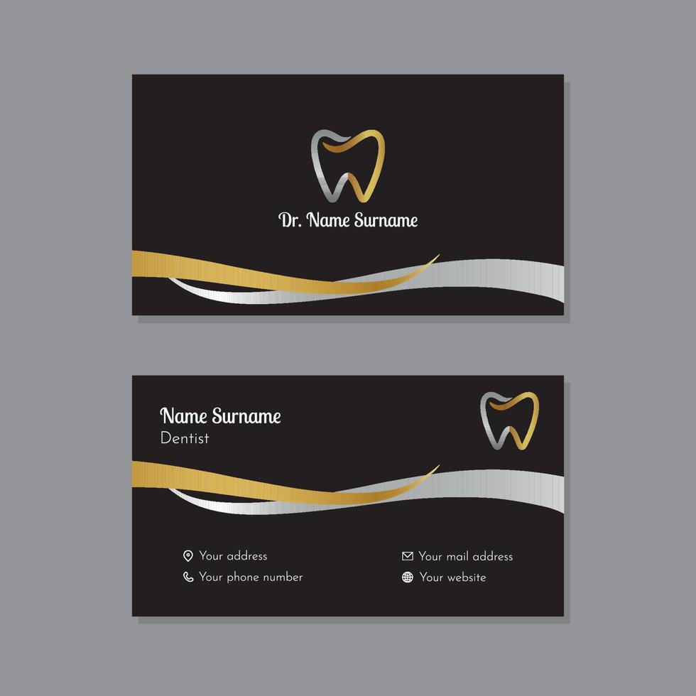 Dentistry business card with gold and silver shapes vector