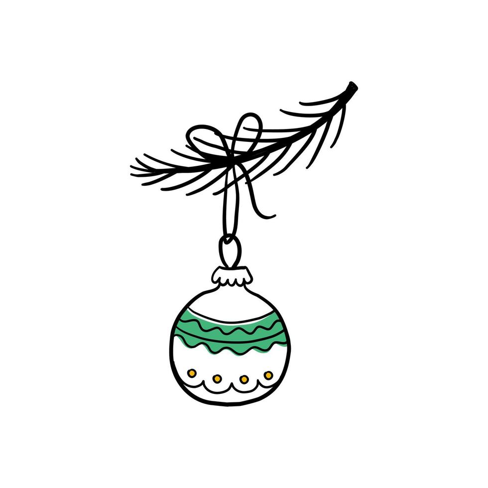 Christmas tree decoration isolated on white. Doodle style hand drawn vector illustration.